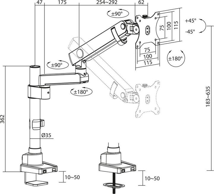 Produktbild ACT Single monitor arm office solid pro with mechanical spring (Tisch, 40")