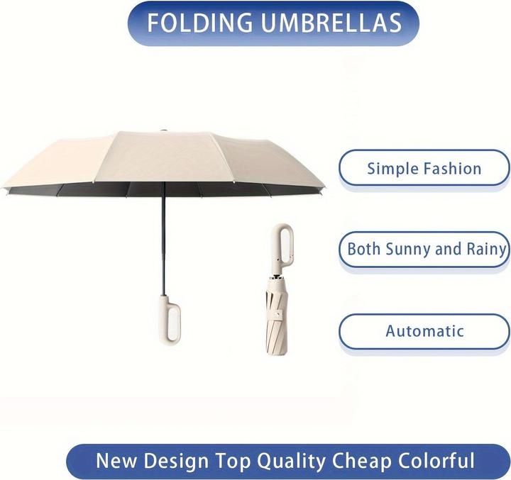 Actual product image Alopini Portable large automatic umbrella with buckle for both sunny and rainy days