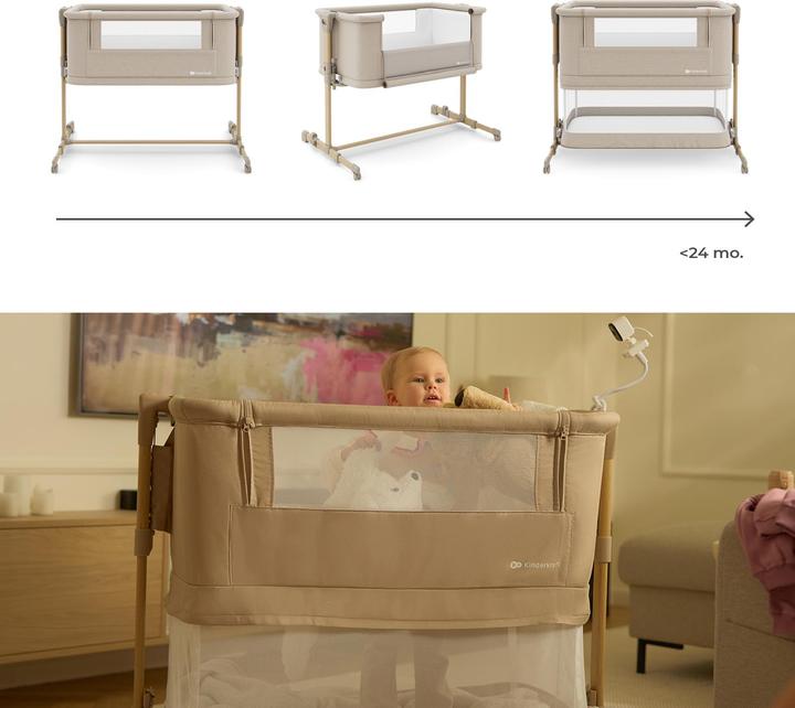 Actual product image KinderKraft co-sleeping crib Nestee Grow 2 beige wood