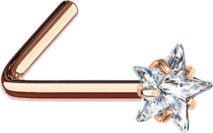 Produktbild Star Piercing Nasenstecker gewinkelt rosegold Kristallstern silber gefasst (ohne Messing, Chirurgenstahl 316L)