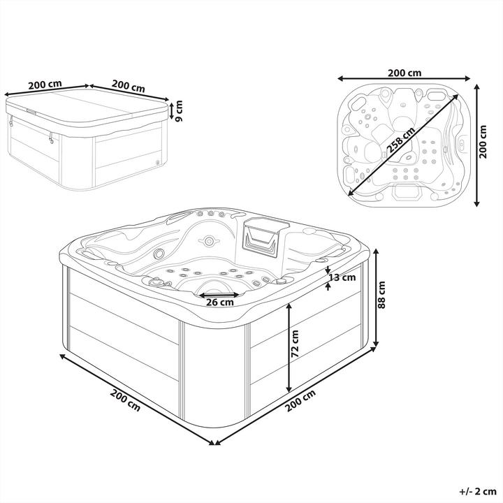 Produktbild Beliani Whirlpool Outdoor grau mit LED quadratisch 200 x 200 cm LASTARRIA (5 Pers.)
