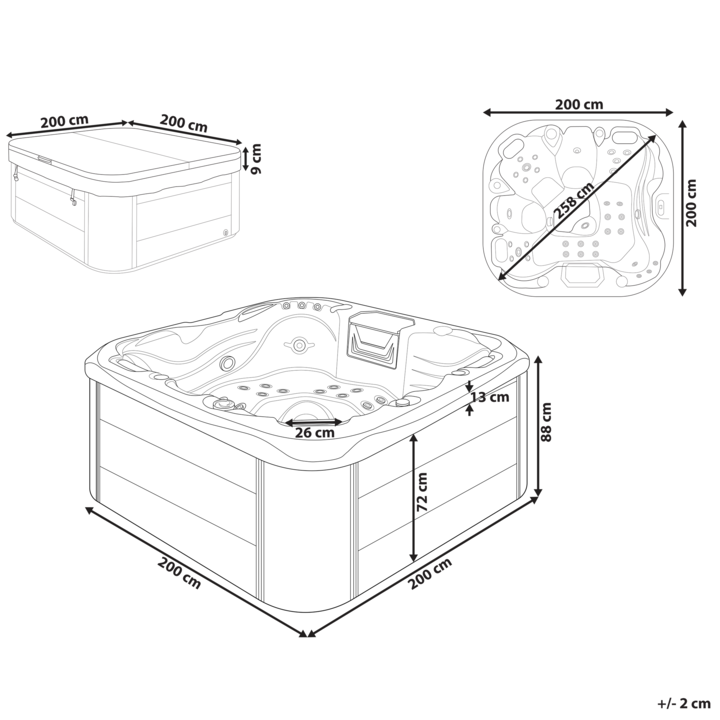 Produktbild Beliani Whirlpool Outdoor weiss mit LED quadratisch 200 x 200 cm LASTARRIA (5 Pers.)