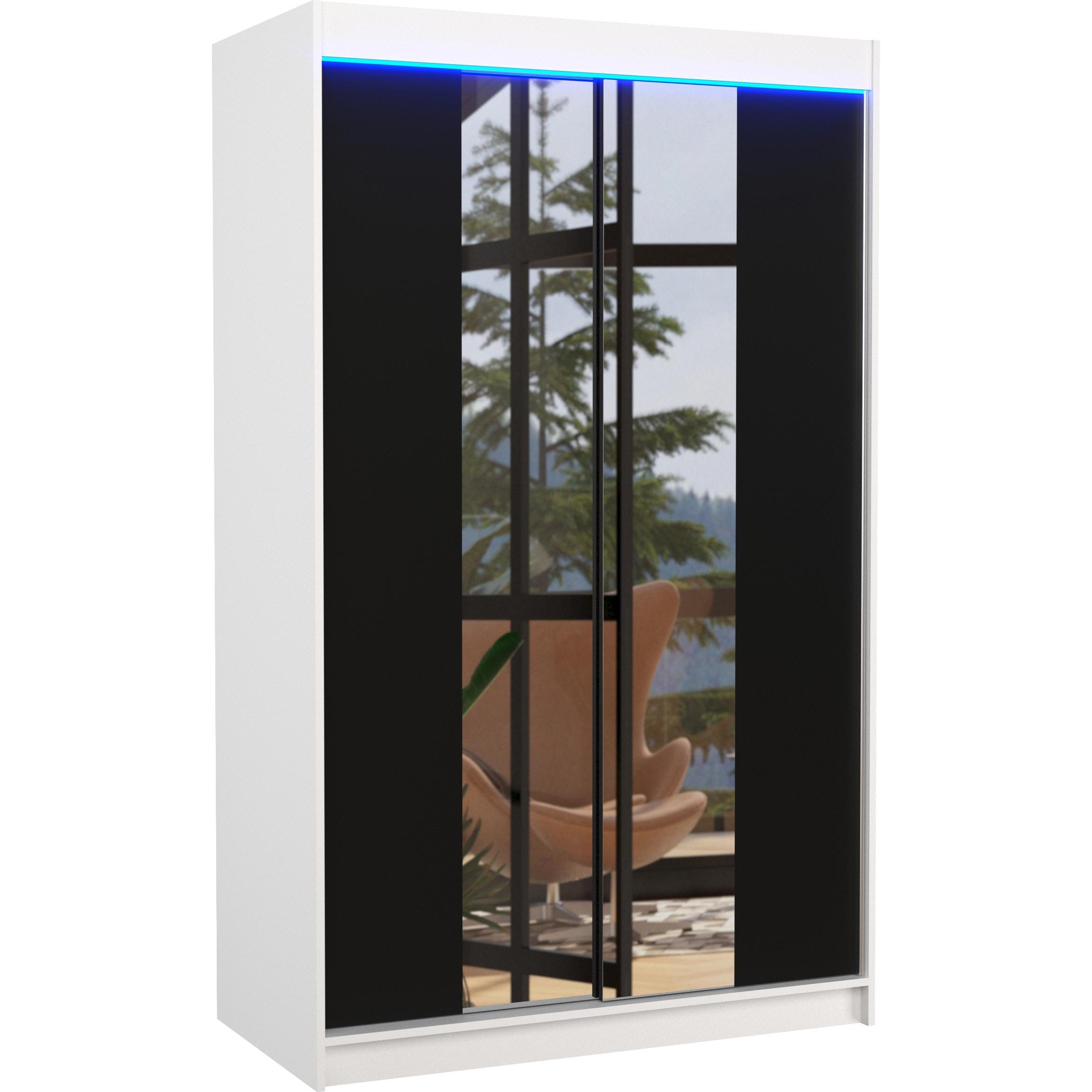 ADRK Furniture, Kleiderschrank, Verschiebbarer Kleiderschrank mit Spiegel und Beleuchtung LED MARVIN 120 (120 x 58 x 200...