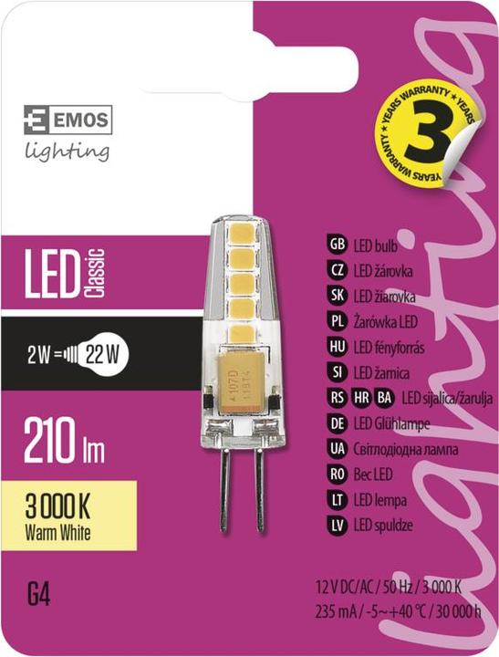 Immagine prodotto Emos Lampada LED JC classica / G4 / 1,9 W (21 W) / 200 lm / Bianco caldo (G4, 200 lm, 1 x)