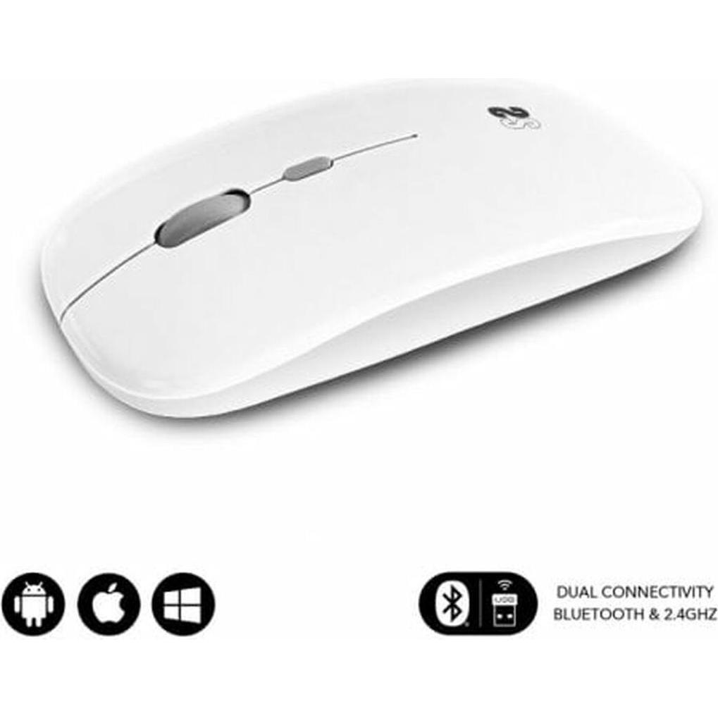 Subblim Mouse Raton Dual Flat Bianco Ricaricabile (Senza fili), Mouse, Bianco