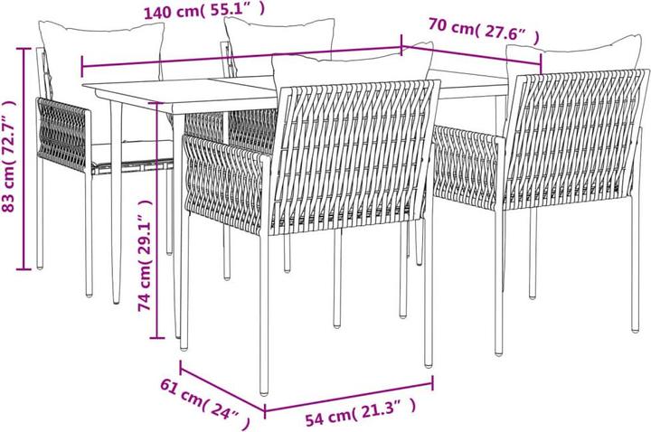 Image du produit vidaXL Garten Essgruppe (140 x 70 x 74 cm)