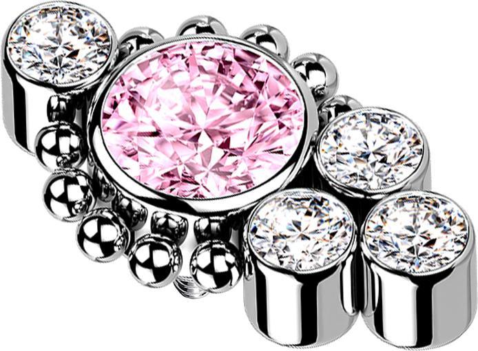 Produktbild Star Piercing Dermal Anchor silber Kugeln vier Kristalle silber Kristall pink (ohne Messing, Titan)