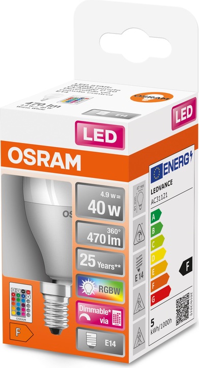 Actual product image Osram Led Retrofit Rgbw Lamps With Remote Control (E14, 40 W, 470 lm, 1 x, F)