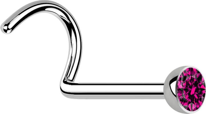 Image du produit Star Piercing Clous de nez courbes argentés avec cristal fuchsia (sans laiton, Acier chirurgical 316L)