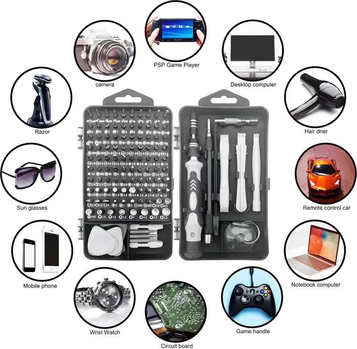 Image du produit PhoneLook Kit de tournevis multifonction 115 en 1 avec embouts spéciaux et aimantation forte Boite à outil pro