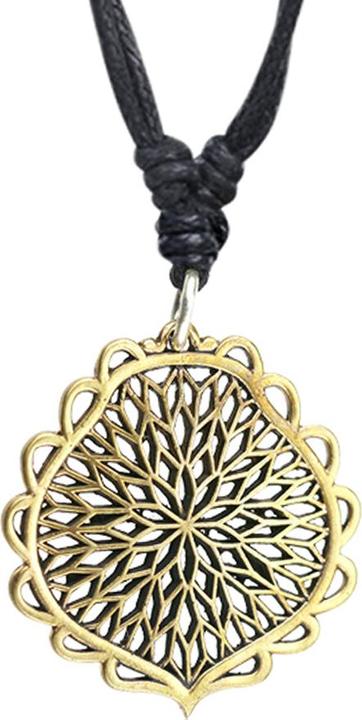 Image du produit Star Piercing Collier noir pendentif plaqué or Fleur de vie avec des feuilles (Laiton)