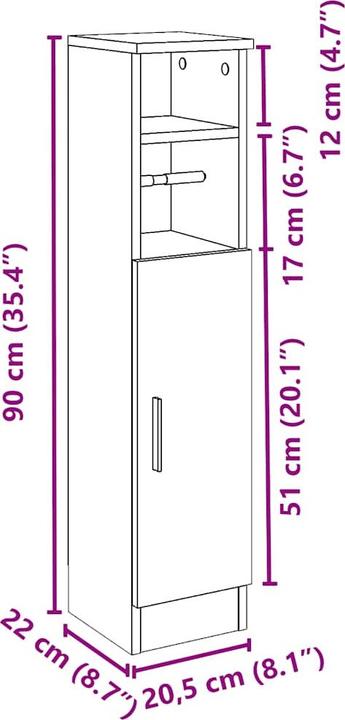 Actual product image vidaXL Badezimmerschrank (20.50 x 22 x 90 cm)