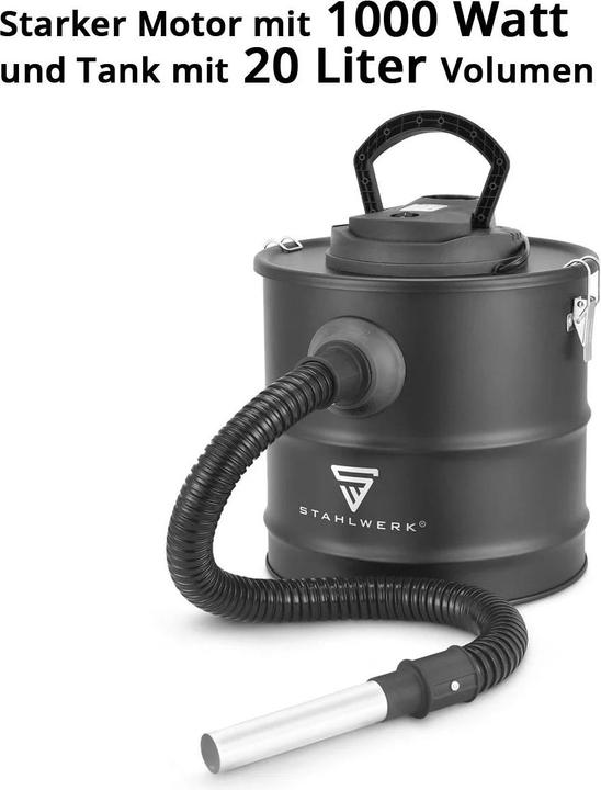 Actual product image Stahlwerk Aschesauger mit 1000 W Leistung, 20 Liter Schmutzbehälter, Kaminsauger mit Ausblasfunktion (Ash vacuum cleaner)