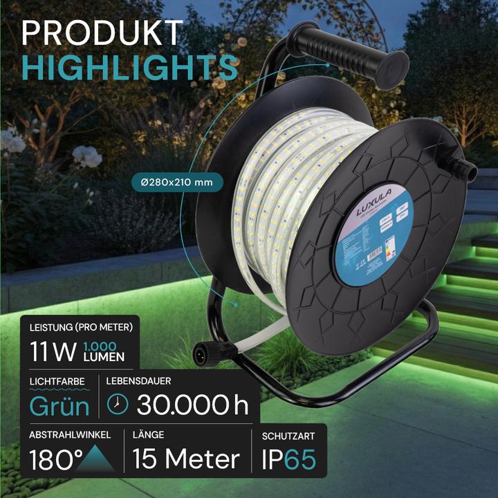 Produktbild Luxula LED Lichtschlauch, grün, 15 m (Grün, 1500 cm, Outdoor)