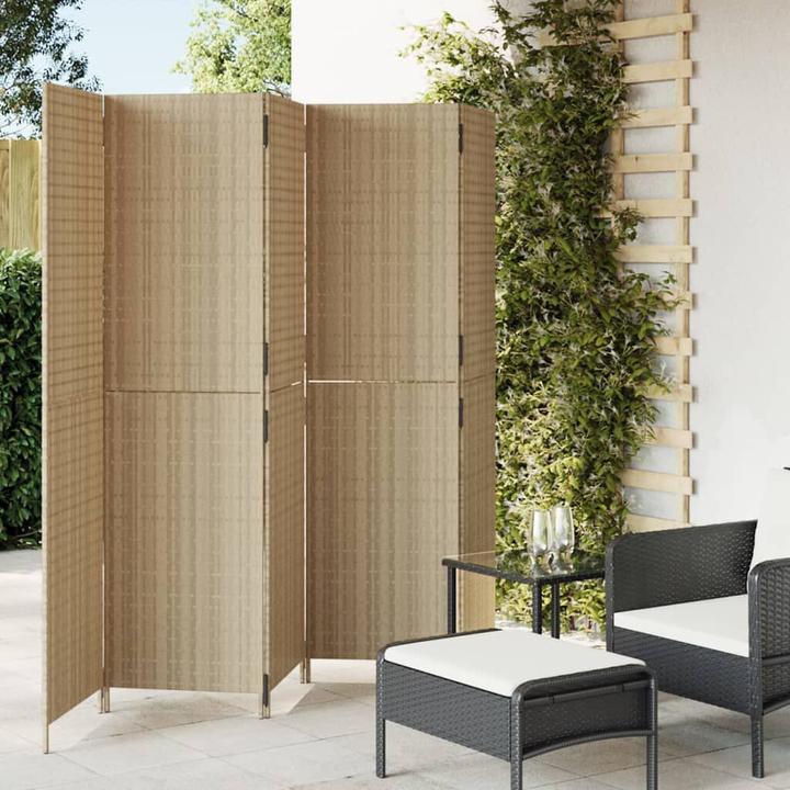 Produktbild vidaXL Paravent 5-tlg. Beige Poly Rattan,Farbe: Beige,Material: Poly