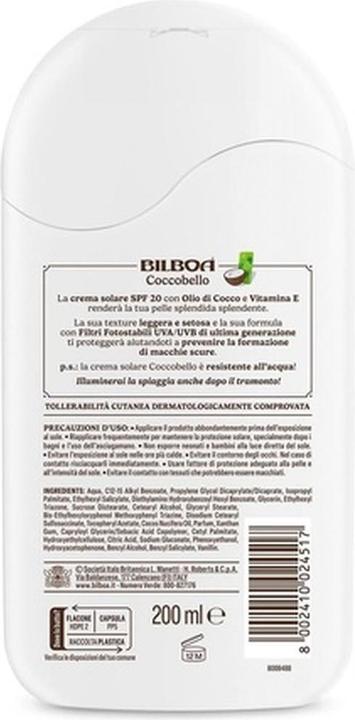 Immagine prodotto Bilboa Coccobello Sun Milk SPF 20 with Coconut Oil (Latte solare, SPF 20)