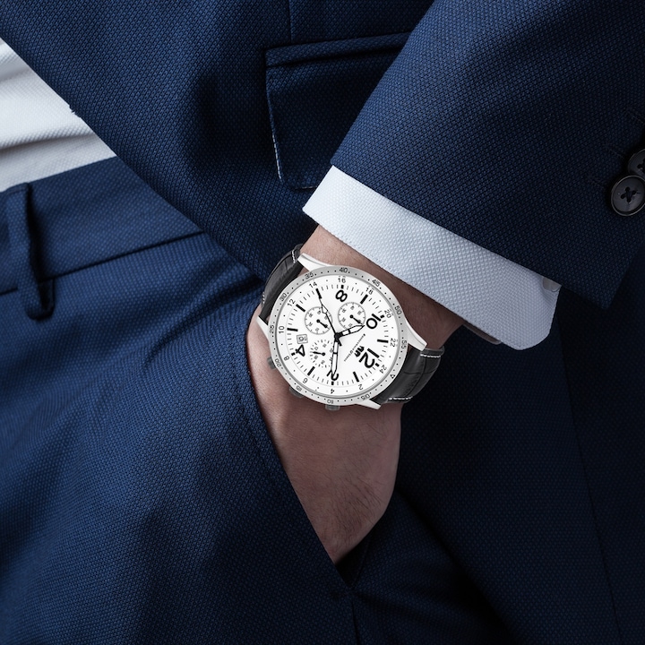 Produktbild Herren Chronograph Flight Captain Echtleder Schwarz - 34122 (Chronograph, 43.80 mm)