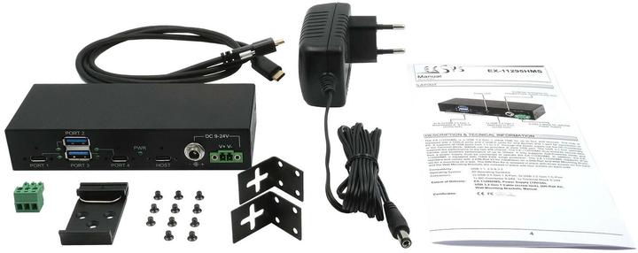 Produktbild Exsys 4 Port USB 3.2 Gen 2 Metall HUB, incl. Netzteil 12V/2A, USB 3.0 Kabel, Din-Rail (USB-C, 4 Ports)