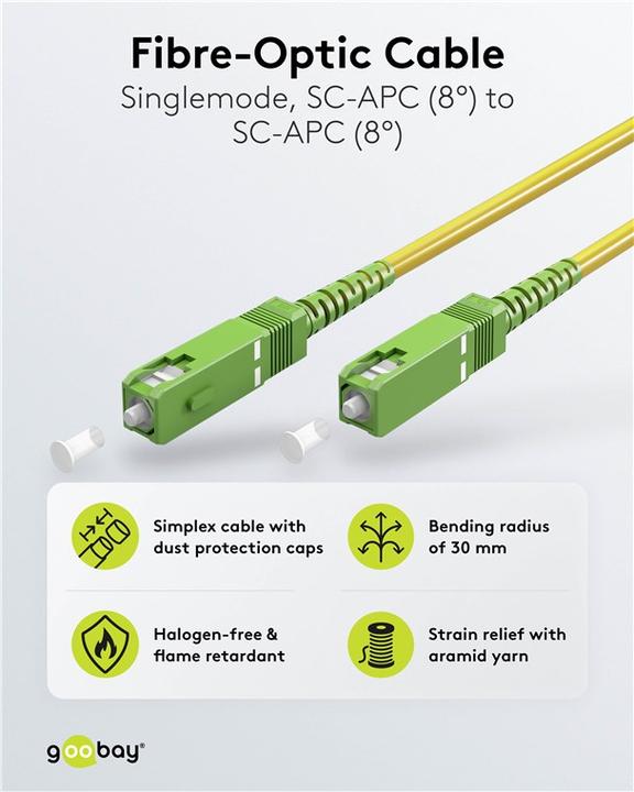 Image du produit Goobay Câble à fibre optique FTTH, monomode OS2 jaune, jaune simplex, 5 m (S/UTP, CAT6a, 5 m)
