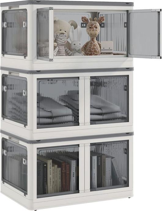 Actual product image Swisshandel24 Storage box 69L stackable with castors, foldable, 5-sided access, white (42 cm, 69 l)