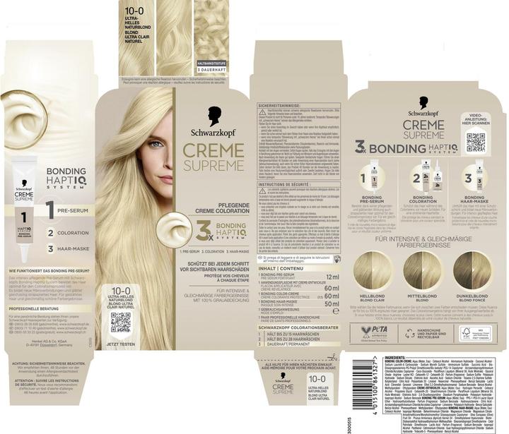 Actual product image Schwarzkopf Creme Supreme Creme Supreme Coloration 10-0 Ultra-Helles Naturblond (10-0 Ultra light natural blonde)