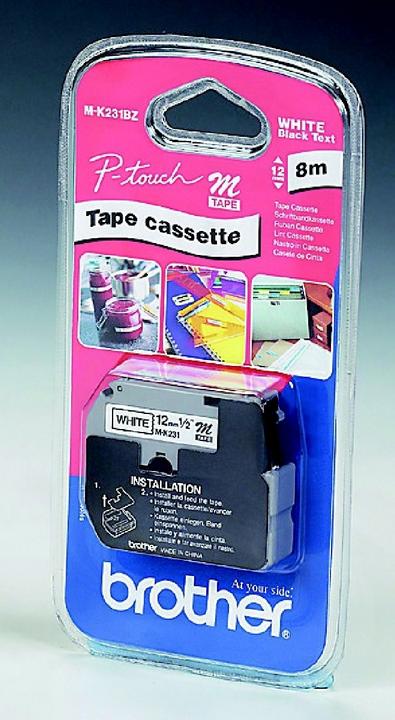 Actual product image Brother MK-231BZ DirectLabel black on white 12mm x 8m Black White P-Touch M 9-12mm (1.20 cm, White)