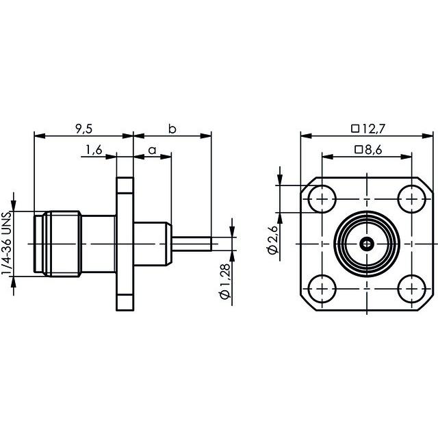 Thumbnail - Telegärtner SMA-Einbaubuchse mit Flansch Z29, Gold (Standard), Elektronikkabel + Stecker, Gold