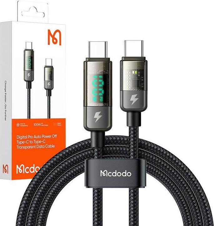 Image du produit Mcdodo CA-3611 Câble USB-C vers USB-C, mise hors tension automatique, PD 100W, 1.8m (noir) (1.80 m, 100 W)