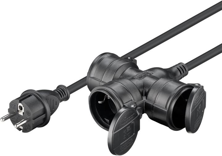 Image du produit Goobay Câble d'extension triple Outdoor, 10 m, noir (10 m, CEE 7/3)