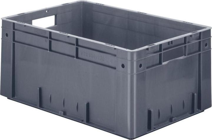 Actual product image LA-KA-PE Transport stacking container L600xW400xH270mm grey PP heavy duty pass-through handle Side walls