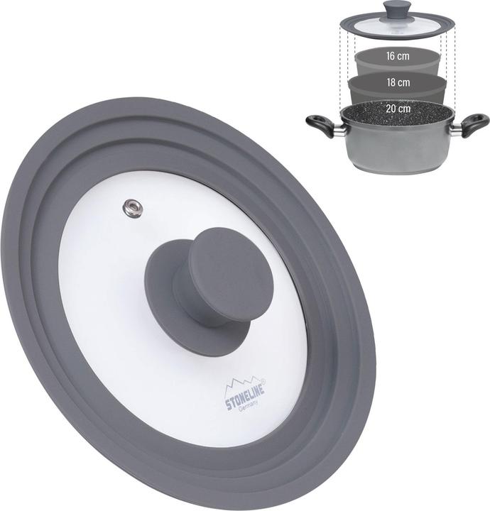 Actual product image Stoneline Universal glass lid 13406 Lid, Diameter 16/18/20 cm, Transparent (20 cm, Glass, Plastic)