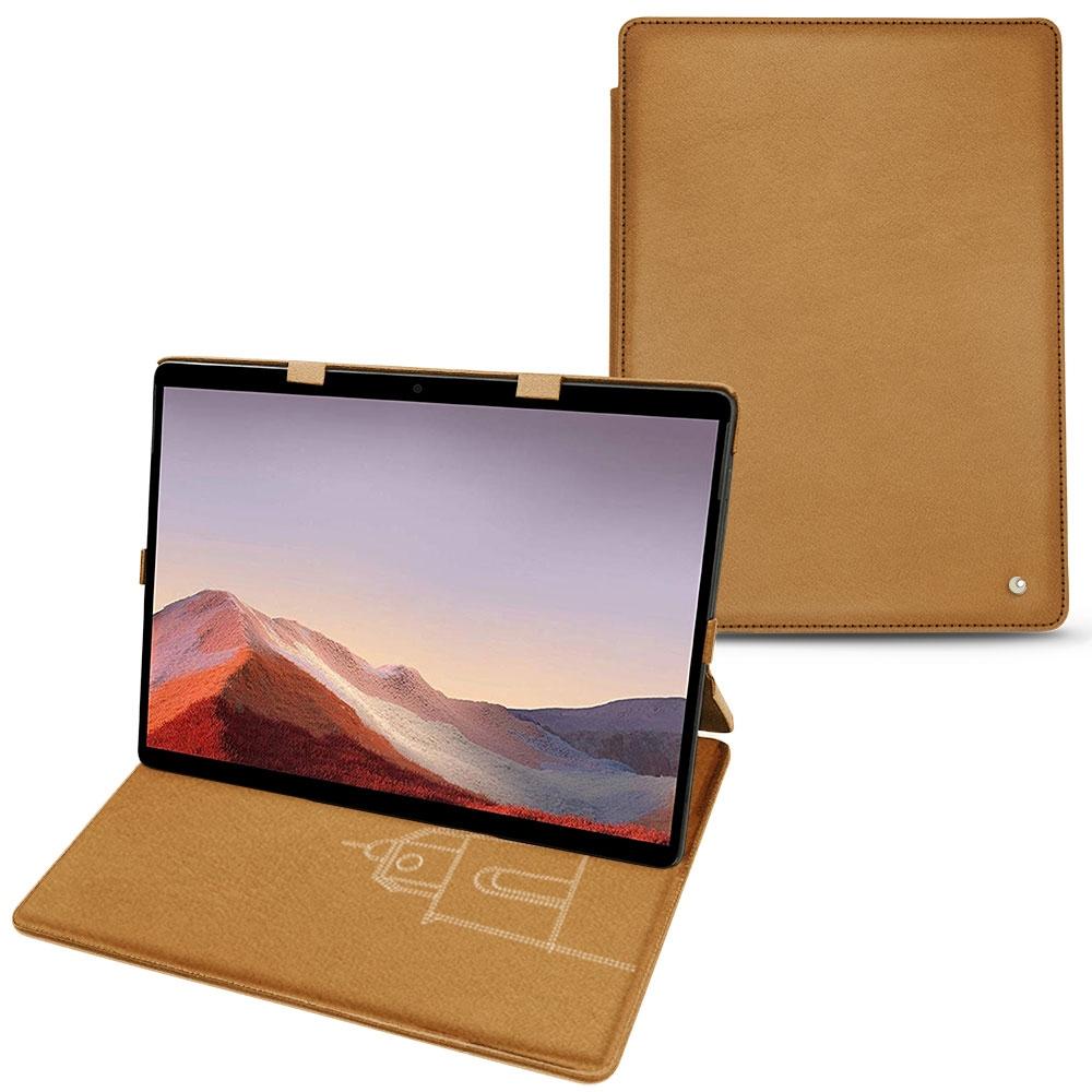 Noreve Lederschutzhülle vertikal (Microsoft Surface Pro X), Tablet Hülle, Braun