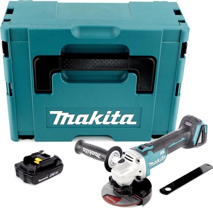 Actual product image Makita DGA 506 Y1J Battery angle grinder 18V 125mm Brushless + 1x battery 1,5Ah + Makpac - without charger (125 mm)