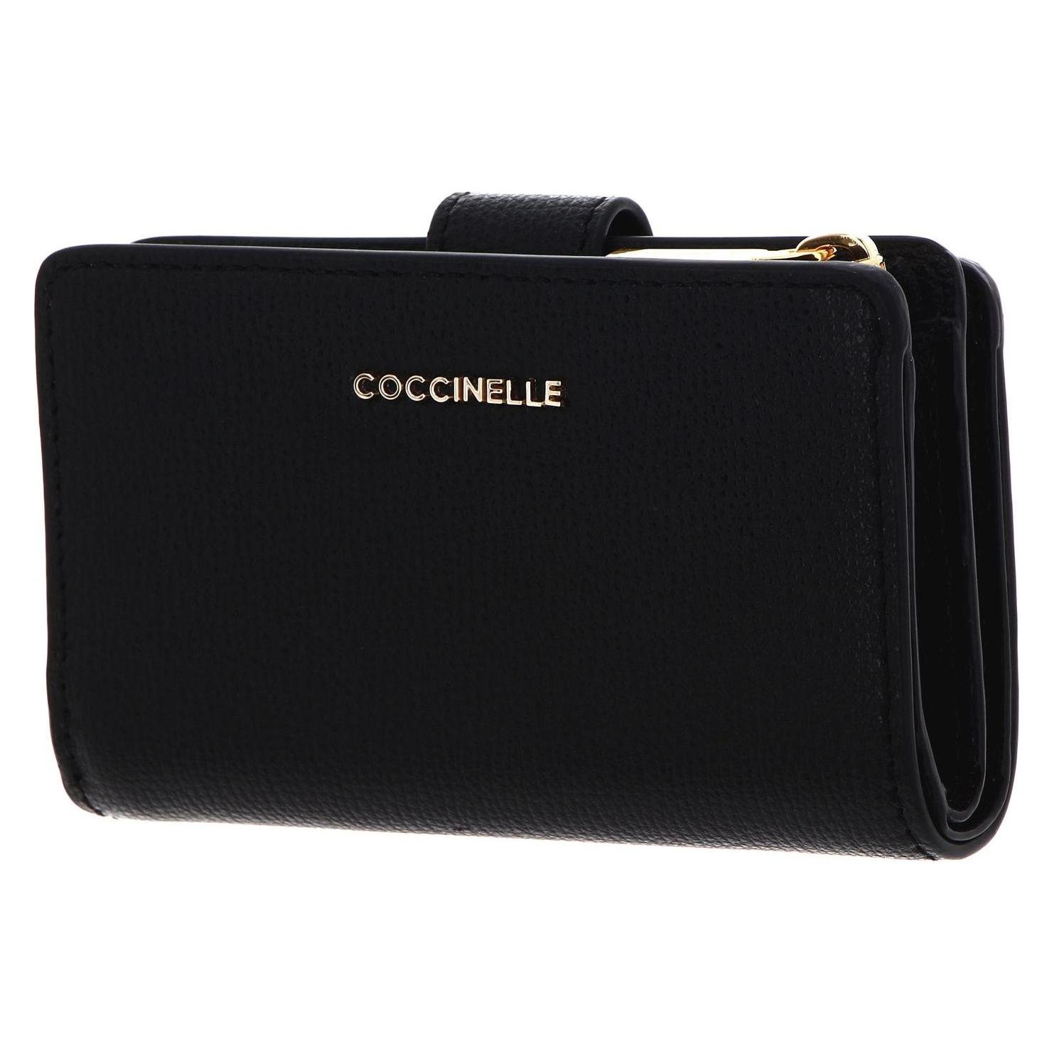 Coccinelle, Damen, Portemonnaie, Metallic Textured Leather Wallet, Schwarz