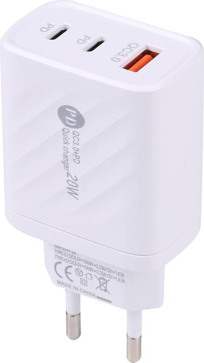 Actual product image Cover-Discount Charger 2x USB-C 1x UBS-A white (20 W, 3 ports)
