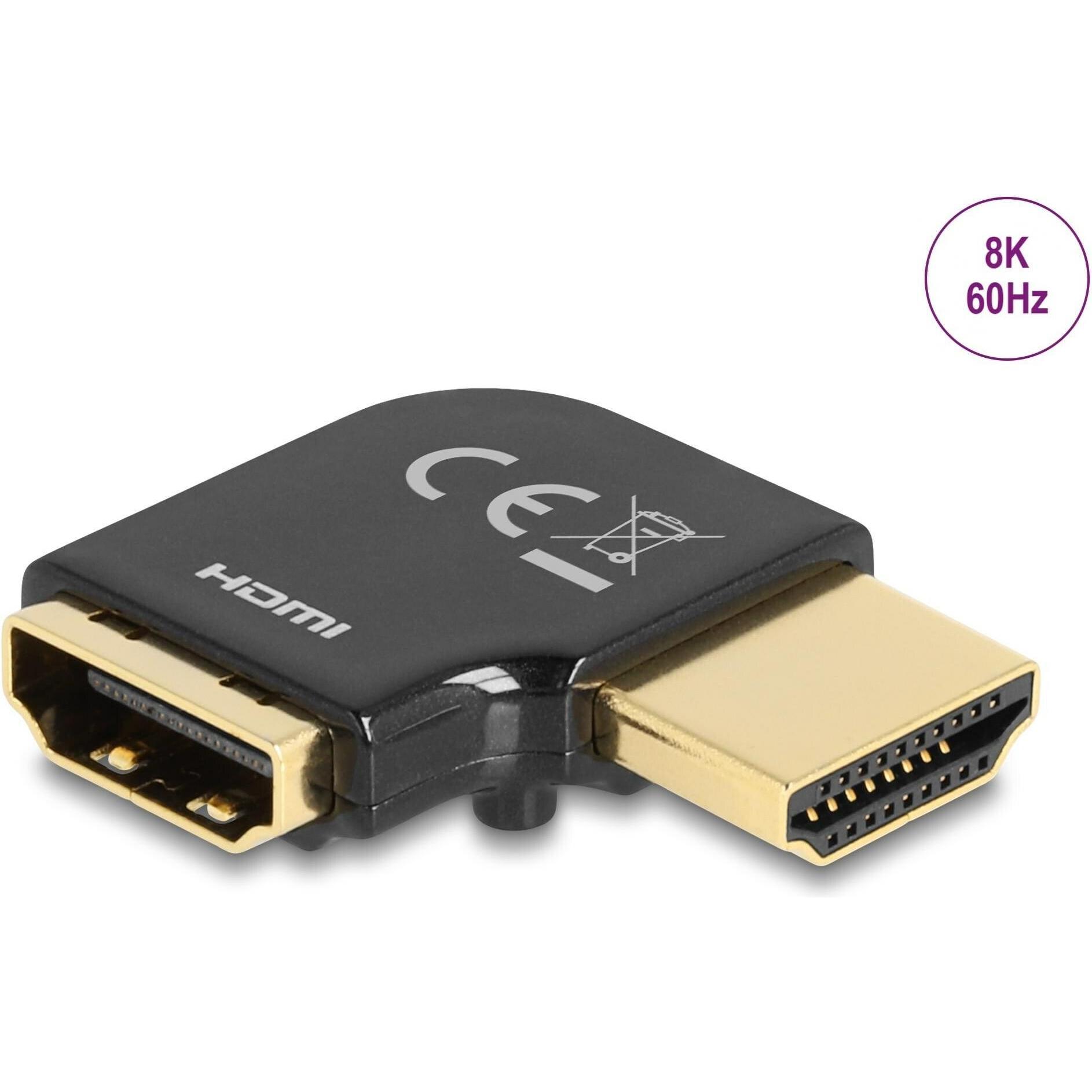 Thumbnail - Delock HDMI Adapter Stecker zu Buchse 90° links gewinkelt 8K 60 Hz Metall (HDMI, 3 cm), Data + Video Adapter, Schwarz