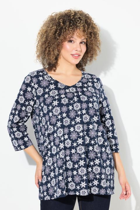 Produktbild Ulla Popken Shirt, Schneeflocken, A-Linie, V-Ausschnitt, 3/4-Arm (42, 44)