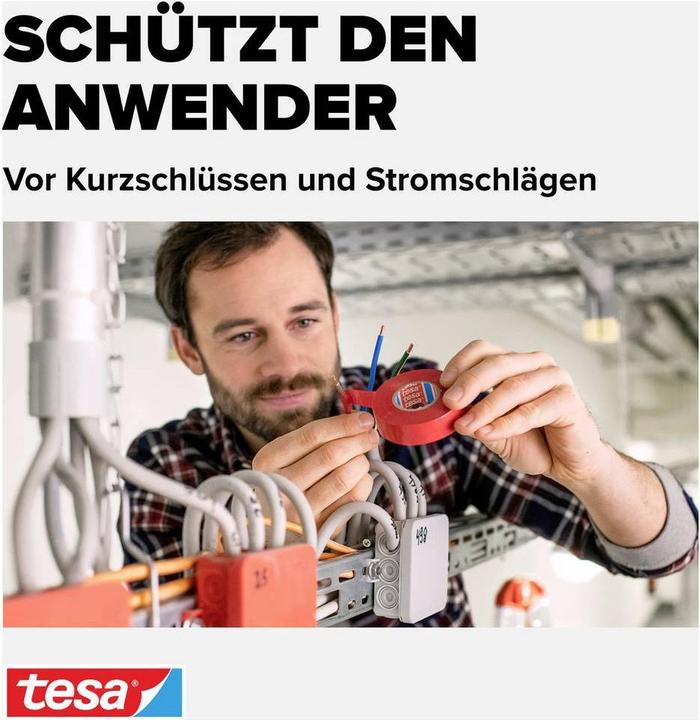 Image du produit tesa 5x ruban électrique, ruban adhésif résistant à la chaleur pour isoler, réparer & regrouper, pack de (15 mm)