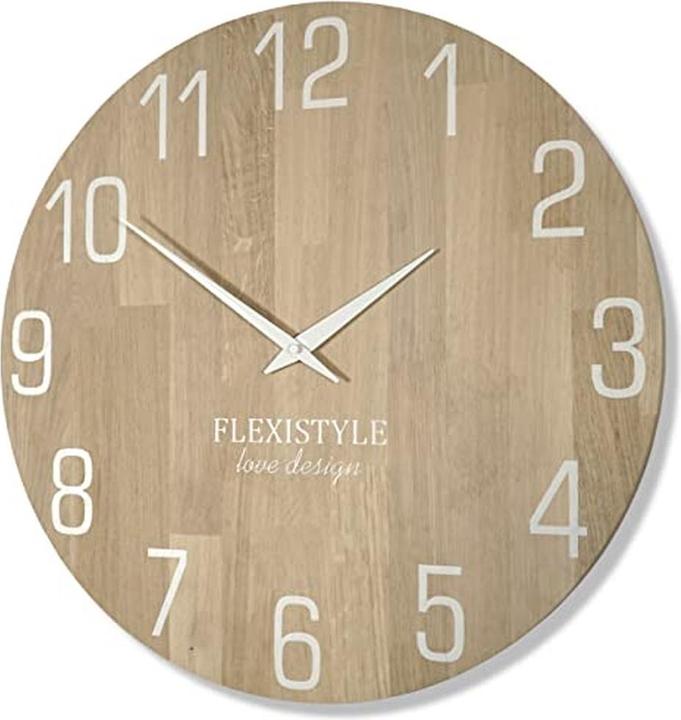 Flexistyle Horloge mural en chêne silencieux, design moderne pour salon (50 cm)