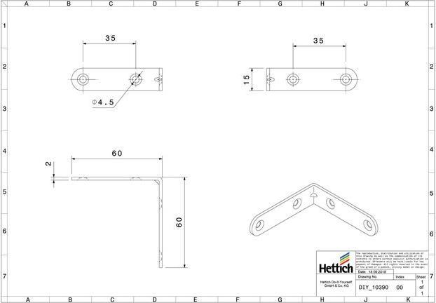 Produktbild Hettich Stuhlwinkel 15 x 60 x 60 mm, verzinkt, 25