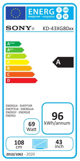 Label énergétique Sony KD43XG8096 (1.09", LCD, 4K, 2019)