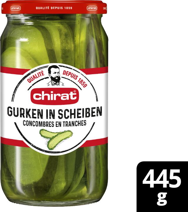 Actual product image Chirat Pickled cucumber slices, pickled vegetable cucumber slices ideal for sandwiches, hamburgers, salads (445 g)