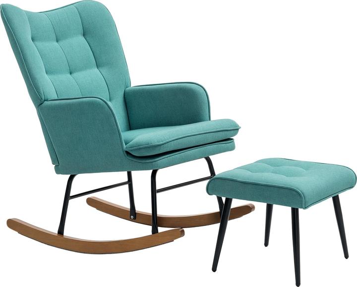 Homcom Schaukelstuhl mit Hocker Polyester, Schaumstoff Dunkelgrün