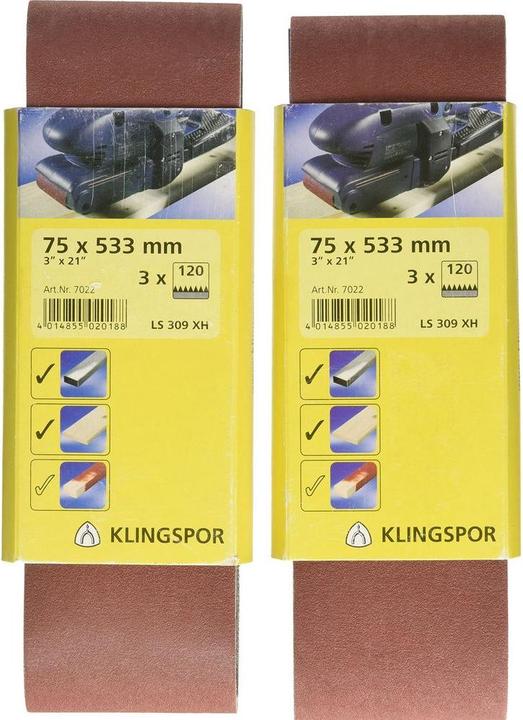 Actual product image Klingspor LS 309 XH retail pack - wood working belts 75 x 533 mm (120)