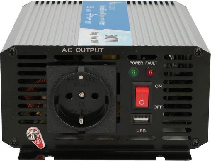Productafbeelding Extralink VOLTAGE CONVERTER -,, PURE SINUS OPIP-600W stroomadapter/omvormer Auto Aluminium, Zwart