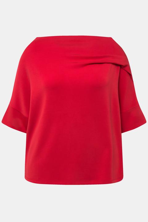 Actual product image Ulla Popken Asymmetric Draped Shoulder Oversized Fit Stretch Sweatshirt (54)