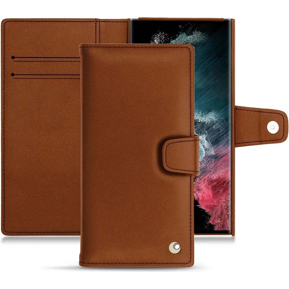 Noreve Lederschutzhülle Wallet (Samsung Galaxy S22 Ultra), Smartphone Hülle, Braun
