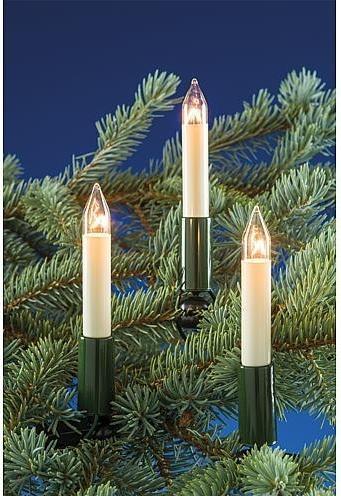 Actual product image Hellum Lichterkette Schaftkerze 15 Kerzen klar für innen Schaft/Kabel grün 12,8m elfenbein (12.80 m)