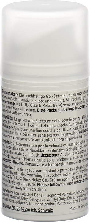 Nährwerte und Zutaten Dul-X Back Relax Gel (1 x, 75 ml, 150 g)