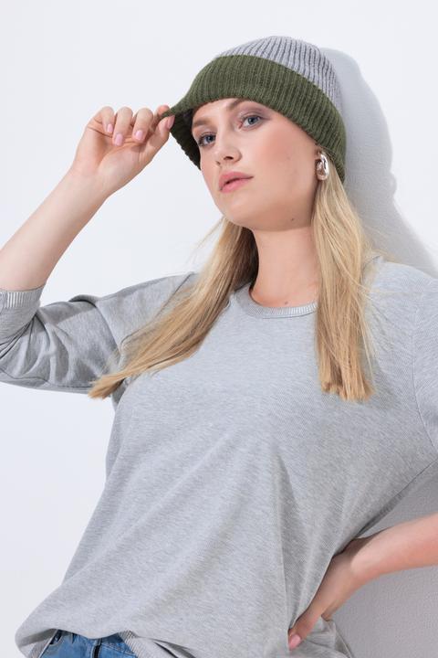 Image du produit Ulla Popken Bonnet Beanie en maille côtelée douce et confortable, revers de couleur contrastante (Taille unique)